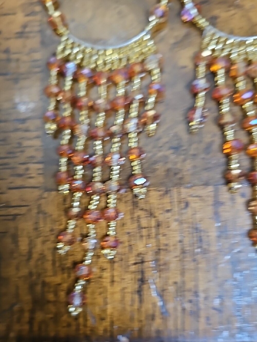 HUICHOL Gold and Amber Beaded Fringe Hoop Earrings - Women's Jewelry - Picture 5 of 7